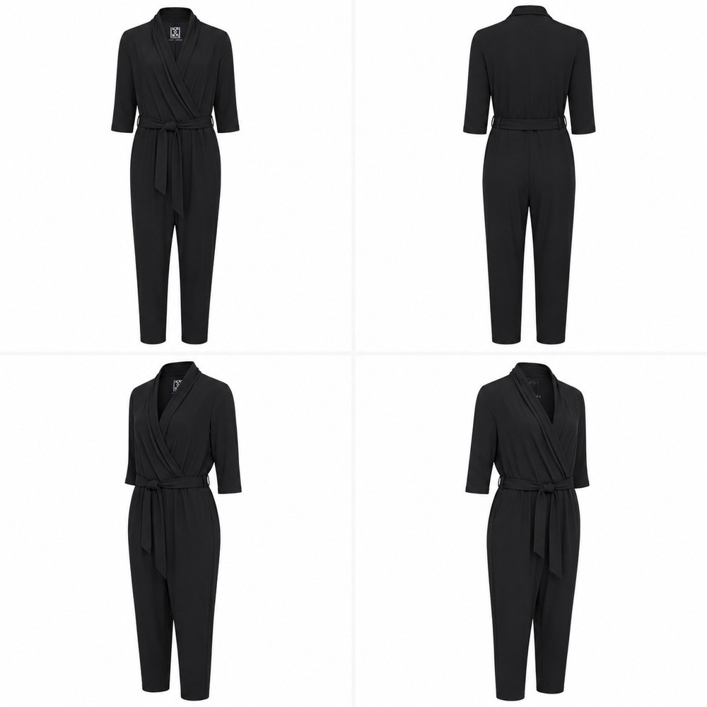 Les Lunes Bamboo Black Wrap Jumpsuit M Belted Travel Workwear Capsule Wardrond